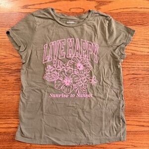 Old Navy Live Happy Sunrise to Sunset Floral Cotton Olive Short Sleeve Tee L